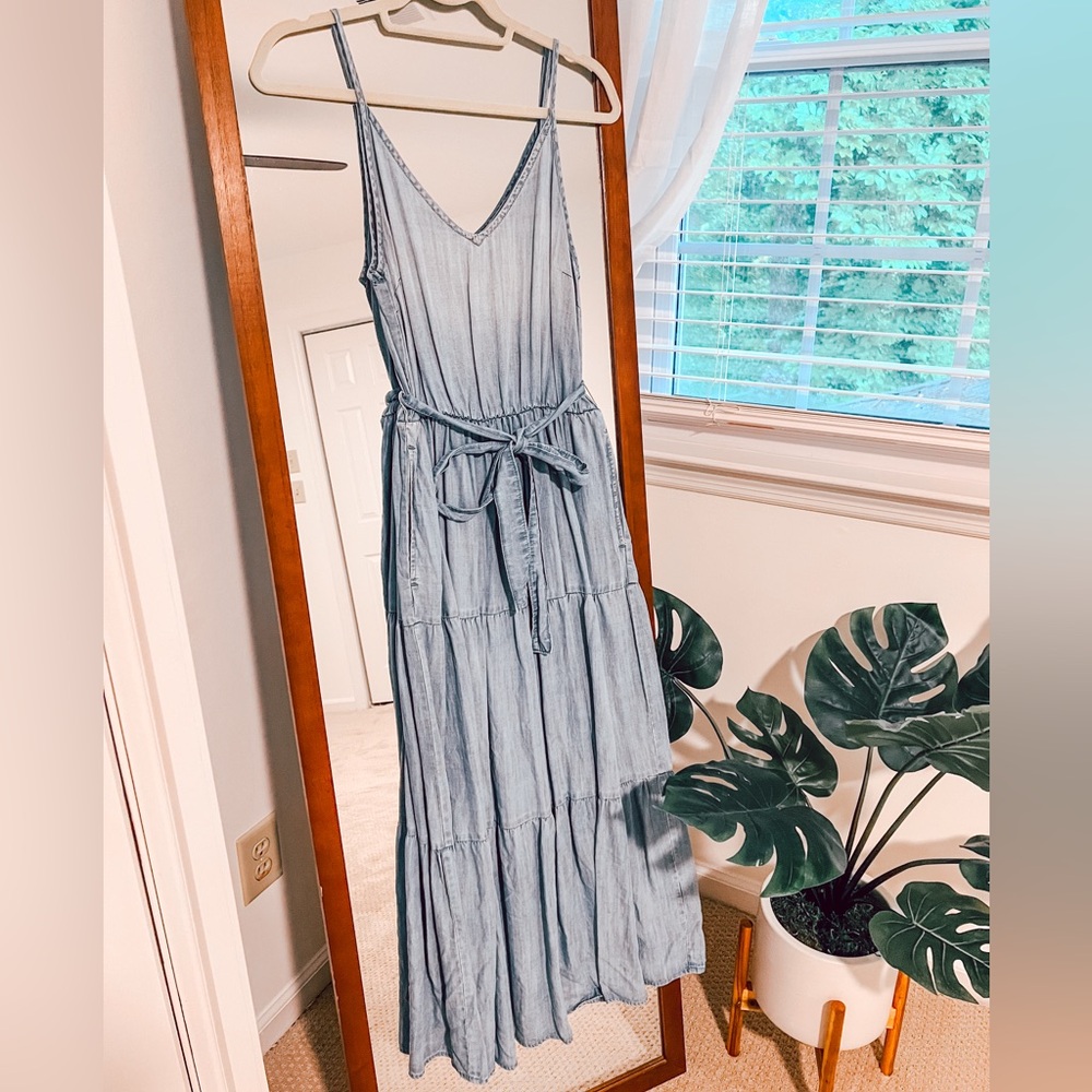 Anthropologie Cloth & Stone Chambray Tiered Maxi Dress
